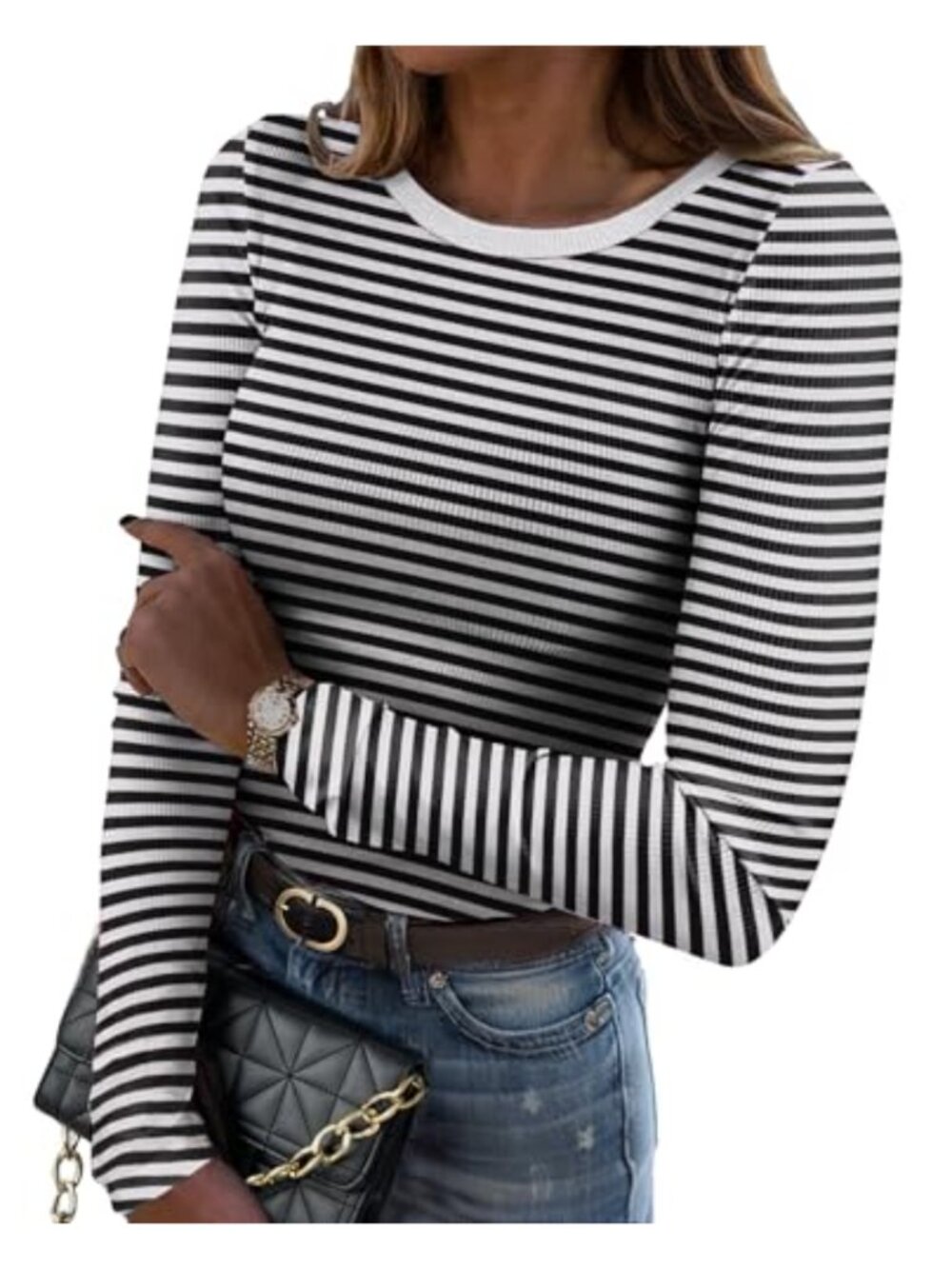 Zeagoo Ribbed Long Sleeve Crewneck Fitted T-Shirt 3 Pack